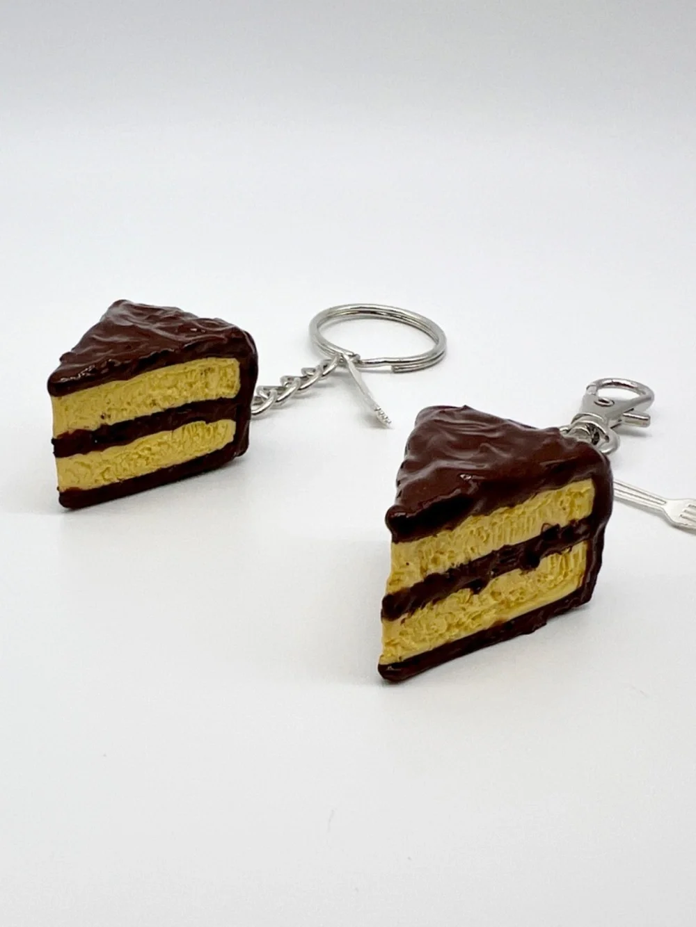 Handmade Yellow Cake with Chocolate Icing/Frosting Keychain or Bag Clip